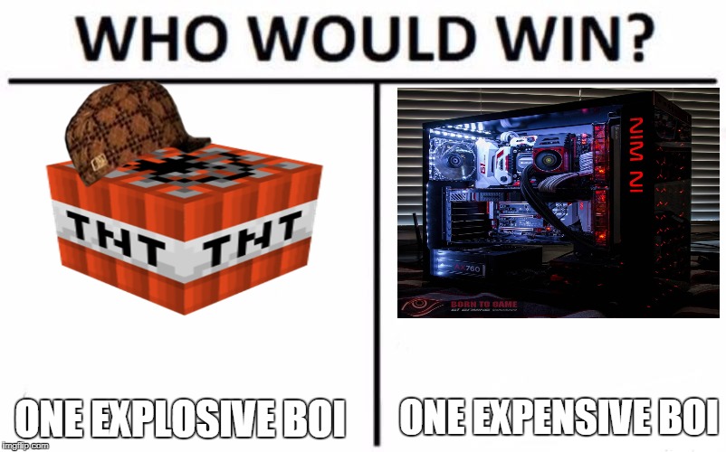 Who Would Win? | ONE EXPLOSIVE BOI; ONE EXPENSIVE BOI | image tagged in who would win,scumbag | made w/ Imgflip meme maker