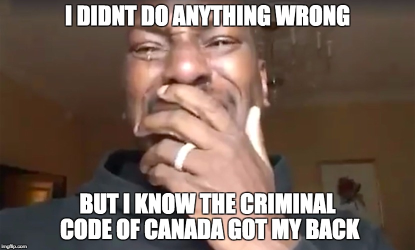 Tyrese - What more do you want from me | I DIDNT DO ANYTHING WRONG; BUT I KNOW THE CRIMINAL CODE OF CANADA GOT MY BACK | image tagged in tyrese - what more do you want from me | made w/ Imgflip meme maker