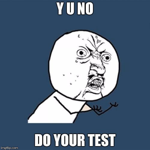Y U No Meme | Y U NO; DO YOUR TEST | image tagged in memes,y u no | made w/ Imgflip meme maker