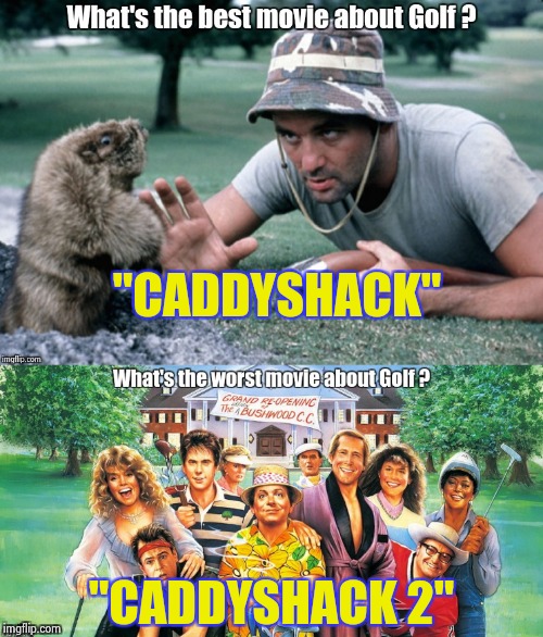 The #1 argument against sequels | "CADDYSHACK"; "CADDYSHACK 2" | image tagged in caddyshack,too funny,sequel,sucks | made w/ Imgflip meme maker