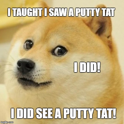 Doge Meme | I TAUGHT I SAW A PUTTY TAT; I DID! I DID SEE A PUTTY TAT! | image tagged in memes,doge | made w/ Imgflip meme maker