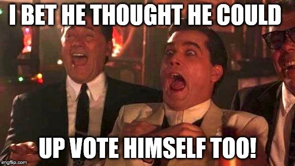 I BET HE THOUGHT HE COULD UP VOTE HIMSELF TOO! | image tagged in goodfellas | made w/ Imgflip meme maker