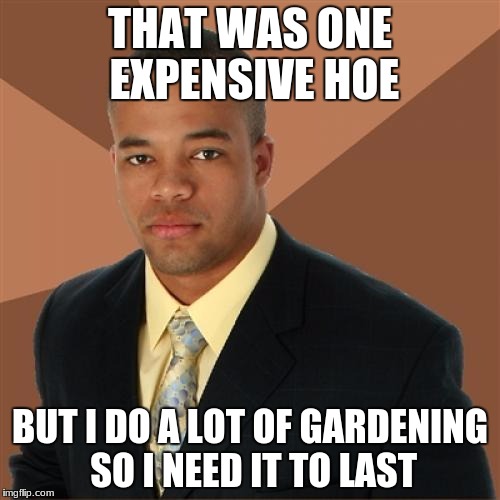 Successful Black Man | THAT WAS ONE EXPENSIVE HOE; BUT I DO A LOT OF GARDENING SO I NEED IT TO LAST | image tagged in memes,successful black man,hoes,gardening | made w/ Imgflip meme maker