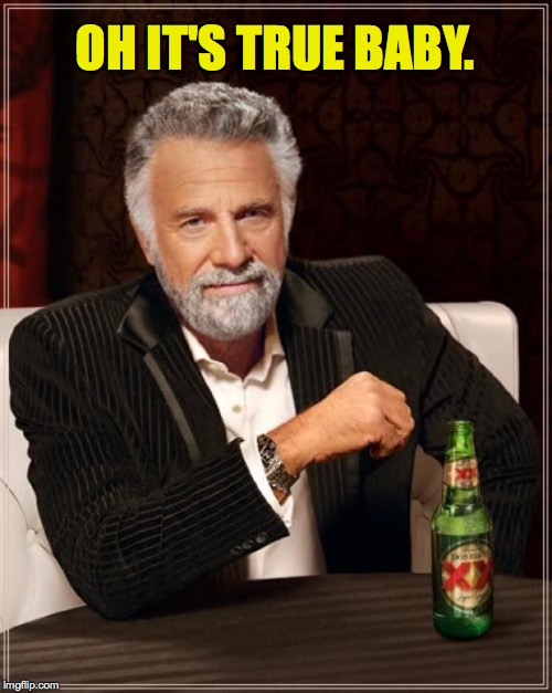 The Most Interesting Man In The World Meme | OH IT'S TRUE BABY. | image tagged in memes,the most interesting man in the world | made w/ Imgflip meme maker