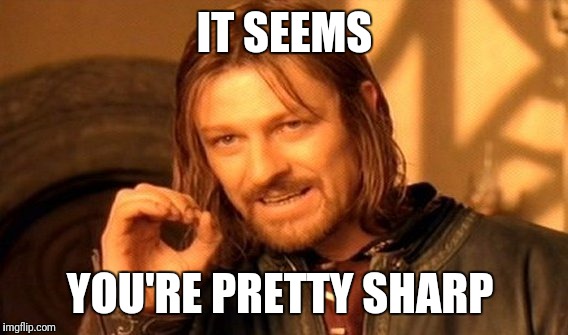 One Does Not Simply Meme | IT SEEMS YOU'RE PRETTY SHARP | image tagged in memes,one does not simply | made w/ Imgflip meme maker