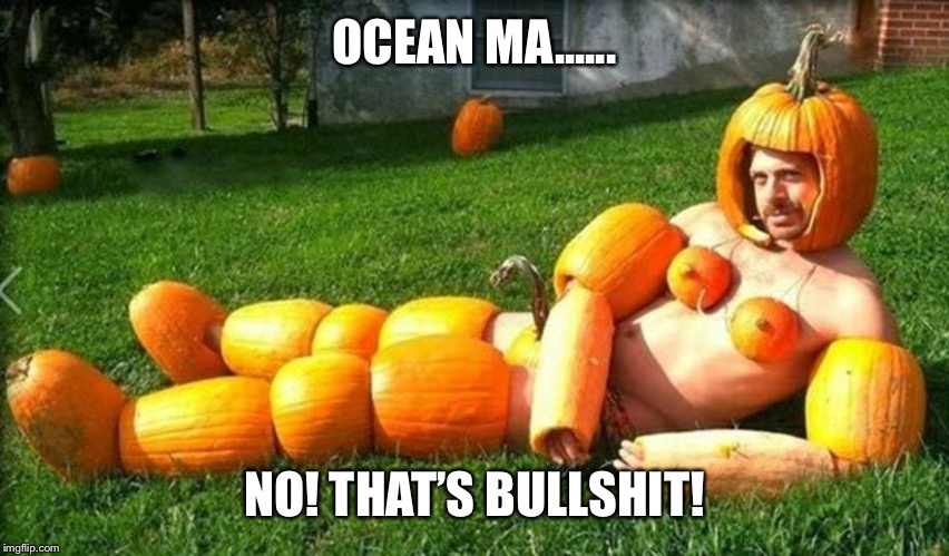 This is not funny | OCEAN MA...... NO! THAT’S BULLSHIT! | image tagged in pumpkin man | made w/ Imgflip meme maker
