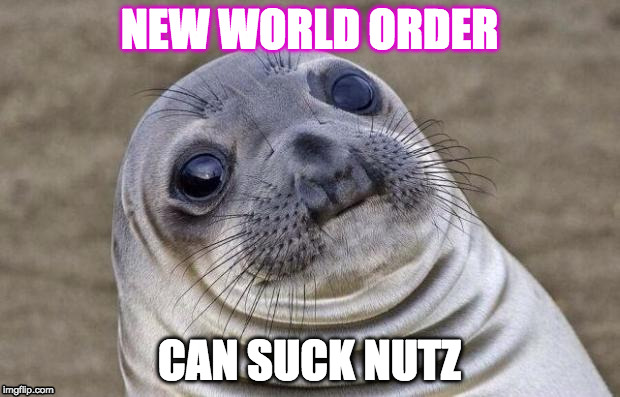 NWO SUCK NUTZ | NEW WORLD ORDER; CAN SUCK NUTZ | image tagged in awkward moment sealion,nwo,fepe | made w/ Imgflip meme maker