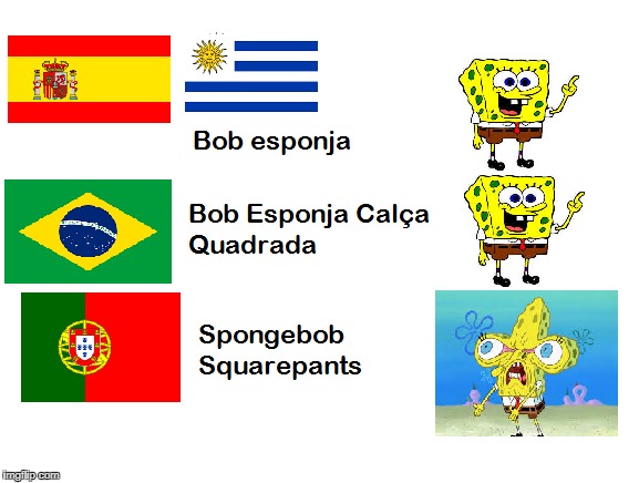 Traveler's guide on how to say Spongebob Squarepants in 2 languages | image tagged in spongebob,language,countries,spanish,portuguese | made w/ Imgflip meme maker