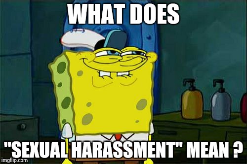 Don't You Squidward Meme | WHAT DOES "SEXUAL HARASSMENT" MEAN ? | image tagged in memes,dont you squidward | made w/ Imgflip meme maker
