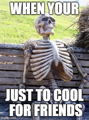 Waiting Skeleton Meme | WHEN YOUR; JUST TO COOL FOR FRIENDS | image tagged in memes,waiting skeleton | made w/ Imgflip meme maker