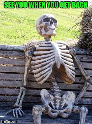 Waiting Skeleton Meme | SEE YOU WHEN YOU GET BACK | image tagged in memes,waiting skeleton | made w/ Imgflip meme maker