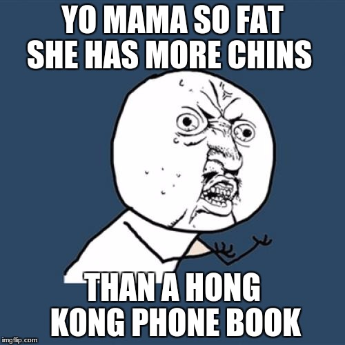 Y U No | YO MAMA SO FAT SHE HAS MORE CHINS; THAN A HONG KONG PHONE BOOK | image tagged in memes,y u no | made w/ Imgflip meme maker
