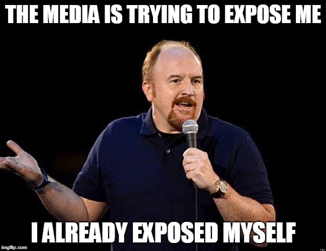 Louis CK | THE MEDIA IS TRYING TO EXPOSE ME; I ALREADY EXPOSED MYSELF | image tagged in louis ck | made w/ Imgflip meme maker