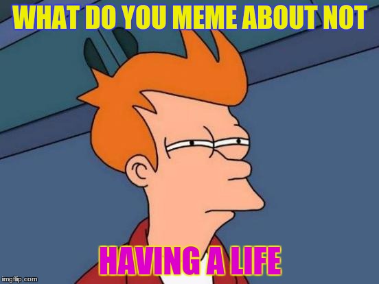 Futurama Fry | WHAT DO YOU MEME ABOUT NOT; HAVING A LIFE | image tagged in memes,futurama fry | made w/ Imgflip meme maker