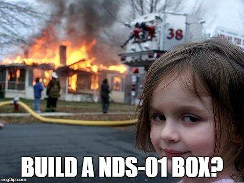 Disaster Girl Meme | BUILD A NDS-01 BOX? | image tagged in memes,disaster girl | made w/ Imgflip meme maker