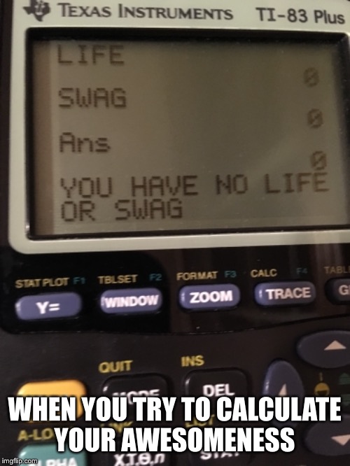 WHEN YOU TRY TO CALCULATE YOUR AWESOMENESS | image tagged in awesome,calculator,math,loser,nerd | made w/ Imgflip meme maker