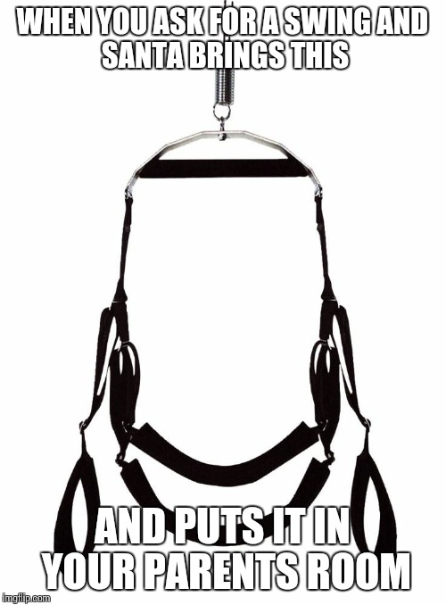 Swing | WHEN YOU ASK FOR A SWING
AND SANTA BRINGS THIS; AND PUTS IT IN YOUR PARENTS ROOM | image tagged in swing | made w/ Imgflip meme maker