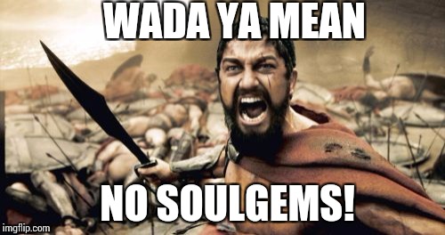 Sparta Leonidas | WADA YA MEAN; NO SOULGEMS! | image tagged in memes,sparta leonidas | made w/ Imgflip meme maker