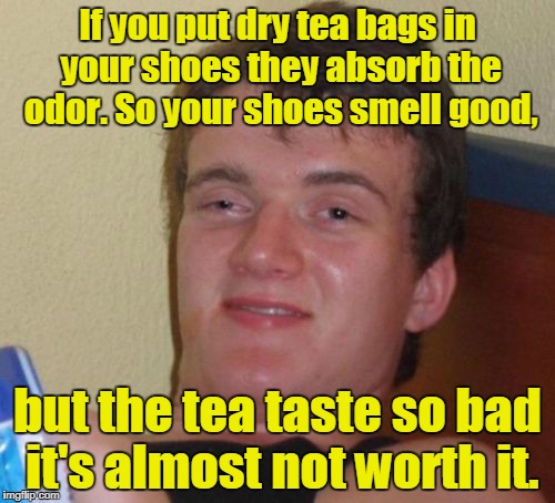 10 Guy Meme | If you put dry tea bags in your shoes they absorb the odor. So your shoes smell good, but the tea taste so bad it's almost not worth it. | image tagged in memes,10 guy | made w/ Imgflip meme maker