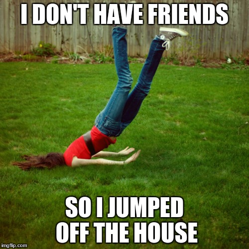 Fall | I DON'T HAVE FRIENDS; SO I JUMPED OFF THE HOUSE | image tagged in fall | made w/ Imgflip meme maker