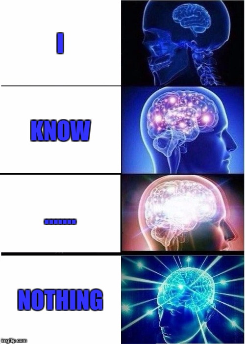 Expanding Brain Meme | I; KNOW; ....... NOTHING | image tagged in memes,expanding brain | made w/ Imgflip meme maker