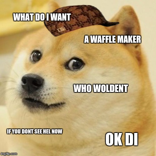 Doge Meme | WHAT DO I WANT; A WAFFLE MAKER; WHO WOLDENT; IF YOU DONT SEE
HEL NOW; OK DI | image tagged in memes,doge,scumbag | made w/ Imgflip meme maker