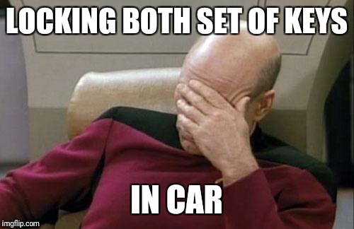 Locking keys in car | LOCKING BOTH SET OF KEYS; IN CAR | image tagged in memes,captain picard facepalm | made w/ Imgflip meme maker