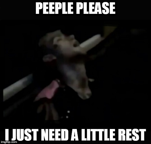Lil peep bus scene | PEEPLE PLEASE; I JUST NEED A LITTLE REST | image tagged in lil peep bus scene | made w/ Imgflip meme maker