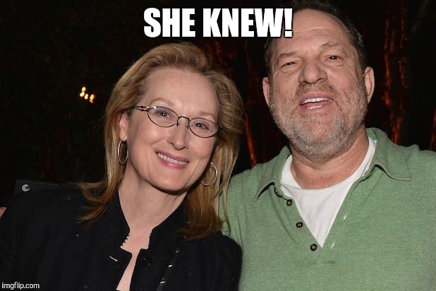 Meryl Streep with Harvey Weinstein | SHE KNEW! | image tagged in meryl streep with harvey weinstein | made w/ Imgflip meme maker