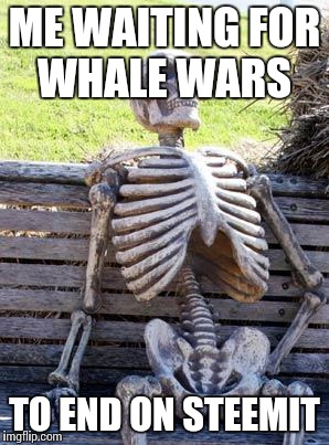 Waiting Skeleton Meme | ME WAITING FOR WHALE WARS; TO END ON STEEMIT | image tagged in memes,waiting skeleton | made w/ Imgflip meme maker