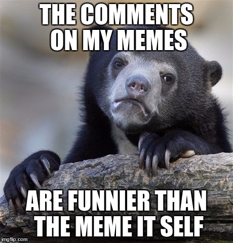 Confession Bear Meme | THE COMMENTS ON MY MEMES; ARE FUNNIER THAN THE MEME IT SELF | image tagged in memes,confession bear | made w/ Imgflip meme maker