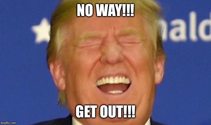 Trump laughing | NO WAY!!! GET OUT!!! | image tagged in trump laughing | made w/ Imgflip meme maker
