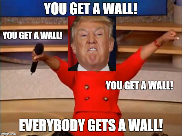 Oprah You Get A | YOU GET A WALL! YOU GET A WALL! YOU GET A WALL! EVERYBODY GETS A WALL! | image tagged in memes,oprah you get a | made w/ Imgflip meme maker