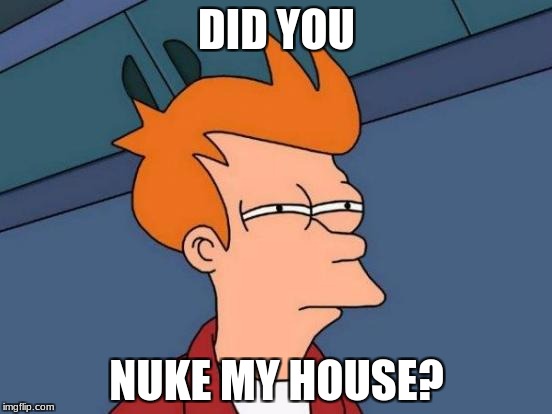 Futurama Fry Meme | DID YOU; NUKE MY HOUSE? | image tagged in memes,futurama fry | made w/ Imgflip meme maker