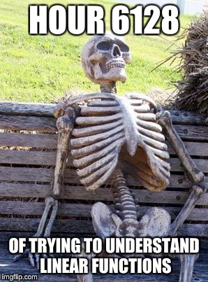 Waiting Skeleton | HOUR 6128; OF TRYING TO UNDERSTAND LINEAR FUNCTIONS | image tagged in memes,waiting skeleton | made w/ Imgflip meme maker