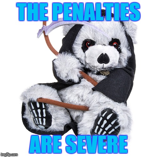 THE PENALTIES ARE SEVERE | image tagged in the grim teddy | made w/ Imgflip meme maker