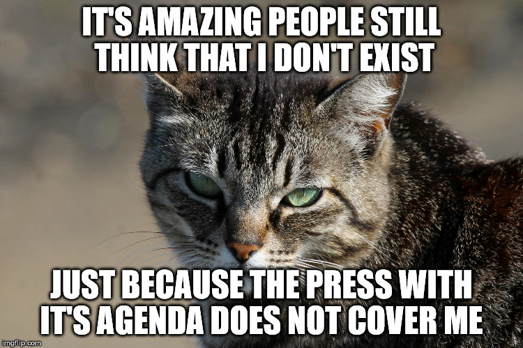 Schrödinger's Press Coverage | IT'S AMAZING PEOPLE STILL THINK THAT I DON'T EXIST; JUST BECAUSE THE PRESS WITH IT'S AGENDA DOES NOT COVER ME | image tagged in biased media,media lies,lying media | made w/ Imgflip meme maker