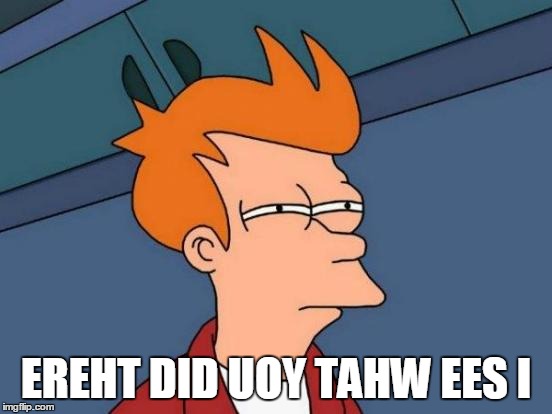 Futurama Fry Meme | EREHT DID UOY TAHW EES I | image tagged in memes,futurama fry | made w/ Imgflip meme maker