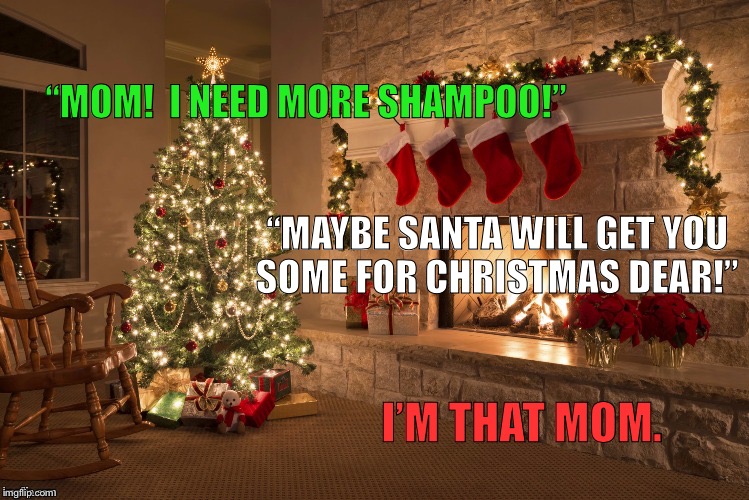 Merry Christmas | “MOM!  I NEED MORE SHAMPOO!”; “MAYBE SANTA WILL GET YOU SOME FOR CHRISTMAS DEAR!”; I’M THAT MOM. | image tagged in merry christmas | made w/ Imgflip meme maker