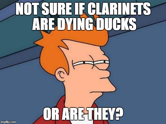 Futurama Fry | NOT SURE IF CLARINETS ARE DYING DUCKS; OR ARE THEY? | image tagged in memes,futurama fry | made w/ Imgflip meme maker