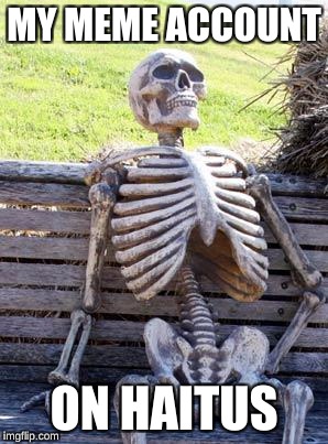 Waiting Skeleton | MY MEME ACCOUNT; ON HAITUS | image tagged in memes,waiting skeleton | made w/ Imgflip meme maker