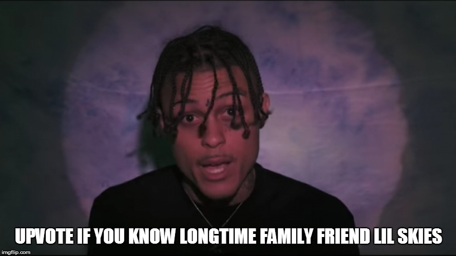 I've hung out with lil skies  | UPVOTE IF YOU KNOW LONGTIME FAMILY FRIEND LIL SKIES | image tagged in rapper,famous | made w/ Imgflip meme maker
