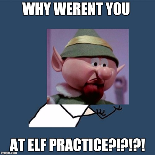 Y U No Meme | WHY WERENT YOU; AT ELF PRACTICE?!?!?! | image tagged in memes,y u no | made w/ Imgflip meme maker