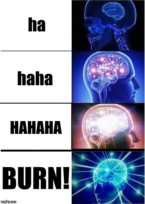 Expanding Brain Meme | ha haha HAHAHA BURN! | image tagged in memes,expanding brain | made w/ Imgflip meme maker