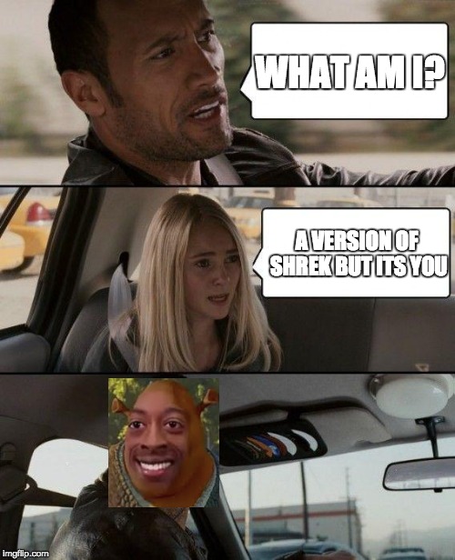 The Rock Driving Meme | WHAT AM I? A VERSION OF SHREK BUT ITS YOU | image tagged in memes,the rock driving | made w/ Imgflip meme maker