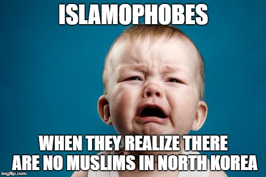 BABY CRYING | ISLAMOPHOBES; WHEN THEY REALIZE THERE ARE NO MUSLIMS IN NORTH KOREA | image tagged in baby crying,north korea,anti-islamophobia | made w/ Imgflip meme maker