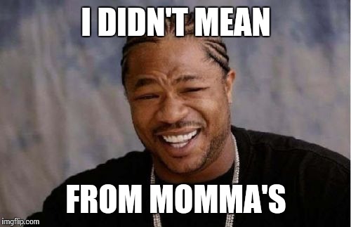 Yo Dawg Heard You Meme | I DIDN'T MEAN FROM MOMMA'S | image tagged in memes,yo dawg heard you | made w/ Imgflip meme maker