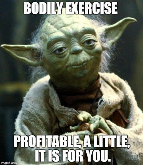 Star Wars Yoda Meme | BODILY EXERCISE; PROFITABLE, A LITTLE, IT IS FOR YOU. | image tagged in memes,star wars yoda | made w/ Imgflip meme maker