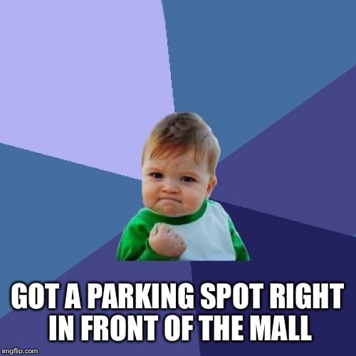 Success Kid | GOT A PARKING SPOT RIGHT IN FRONT OF THE MALL | image tagged in memes,success kid | made w/ Imgflip meme maker