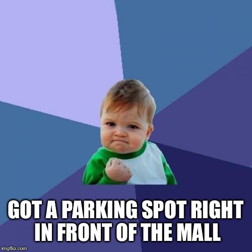 Success Kid Meme | GOT A PARKING SPOT RIGHT IN FRONT OF THE MALL | image tagged in memes,success kid | made w/ Imgflip meme maker